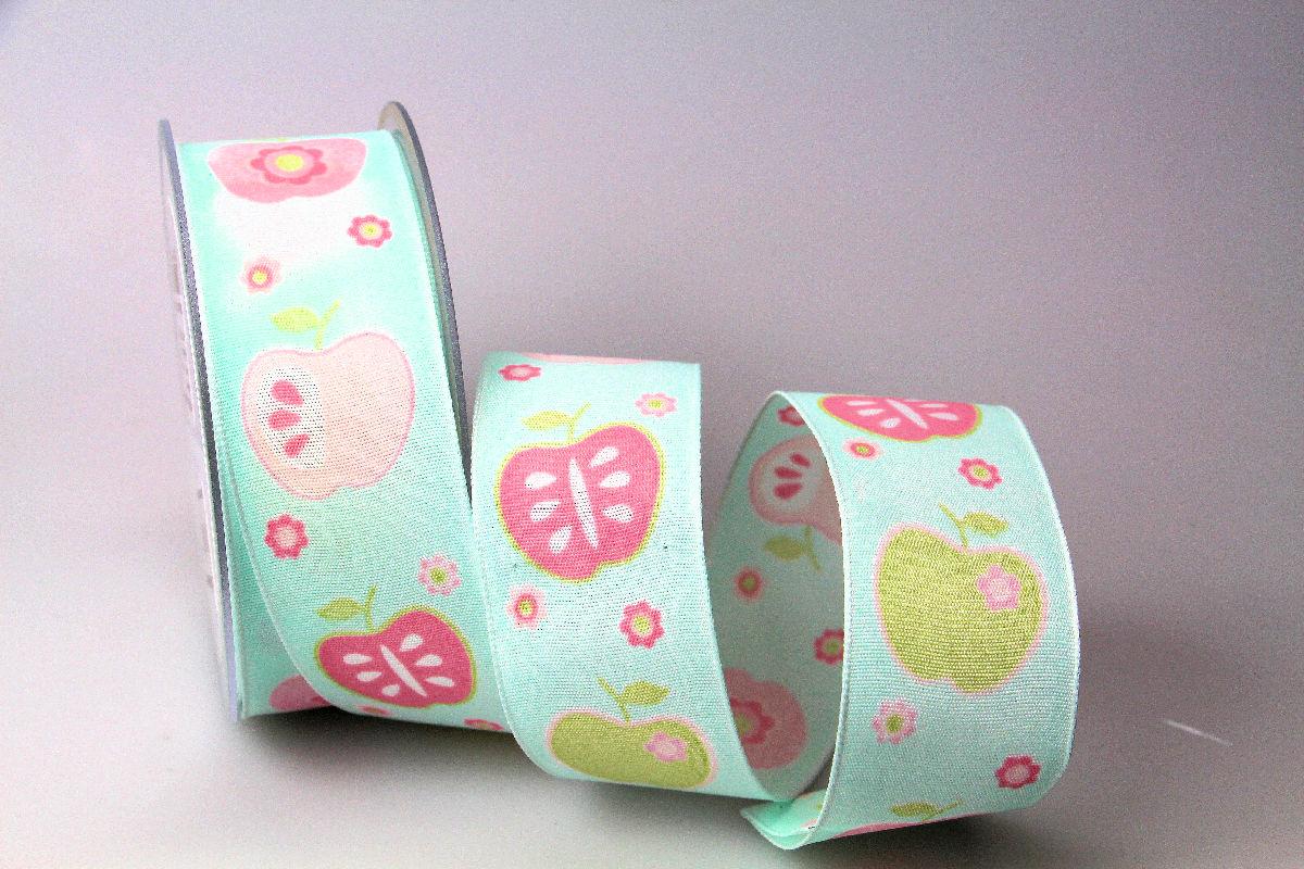 Dekoband Apfel türkis  40mm mit  Draht