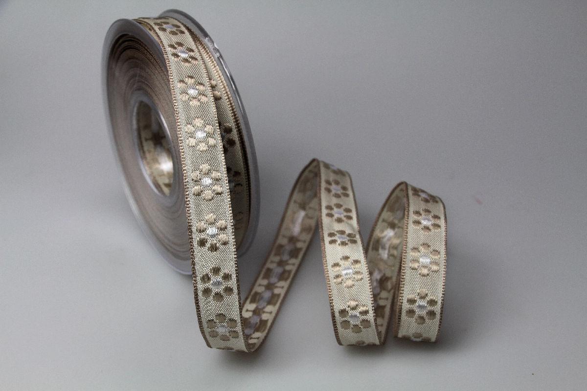 Dekoband Blümchen gewebt braun 15mm ohne Draht