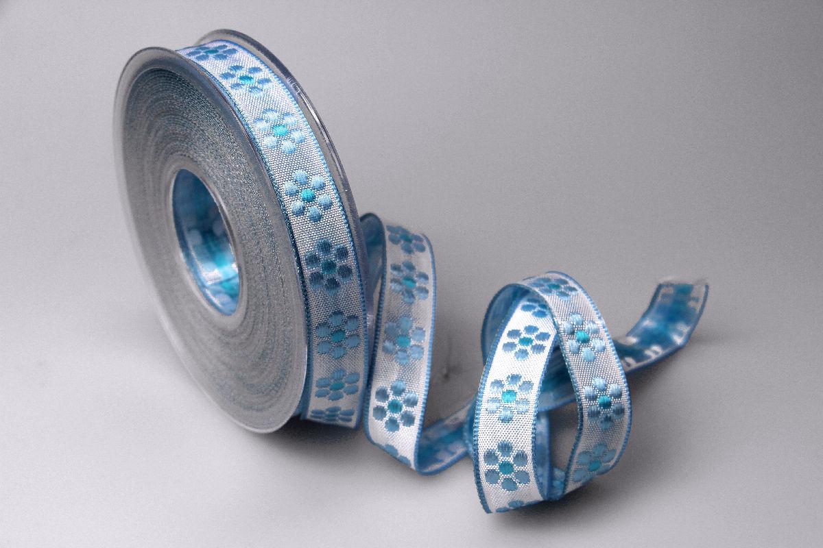 Dekoband Blümchen gewebt hellblau 15mm ohne Draht