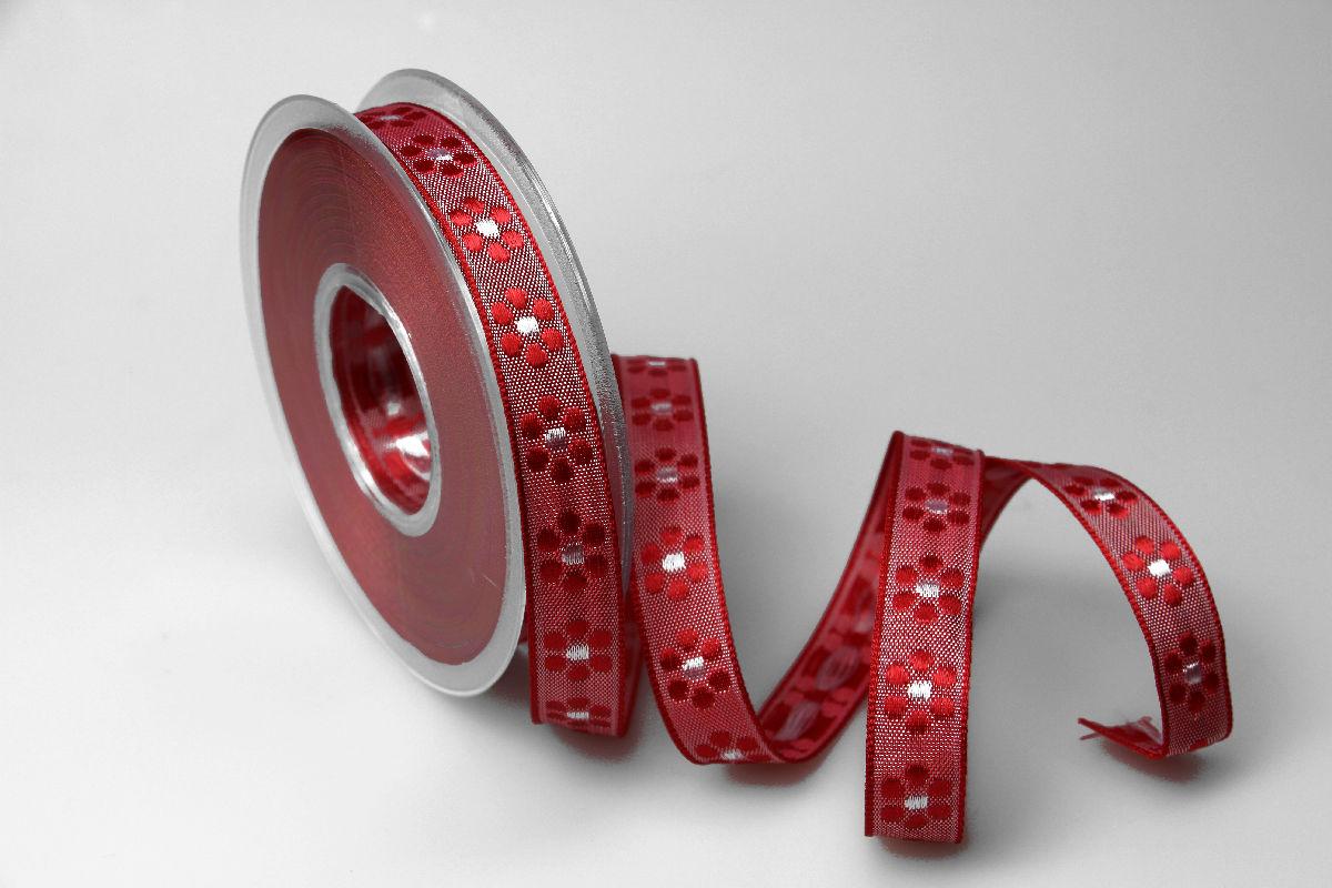 Dekoband Blümchen gewebt rot 15mm ohne Draht