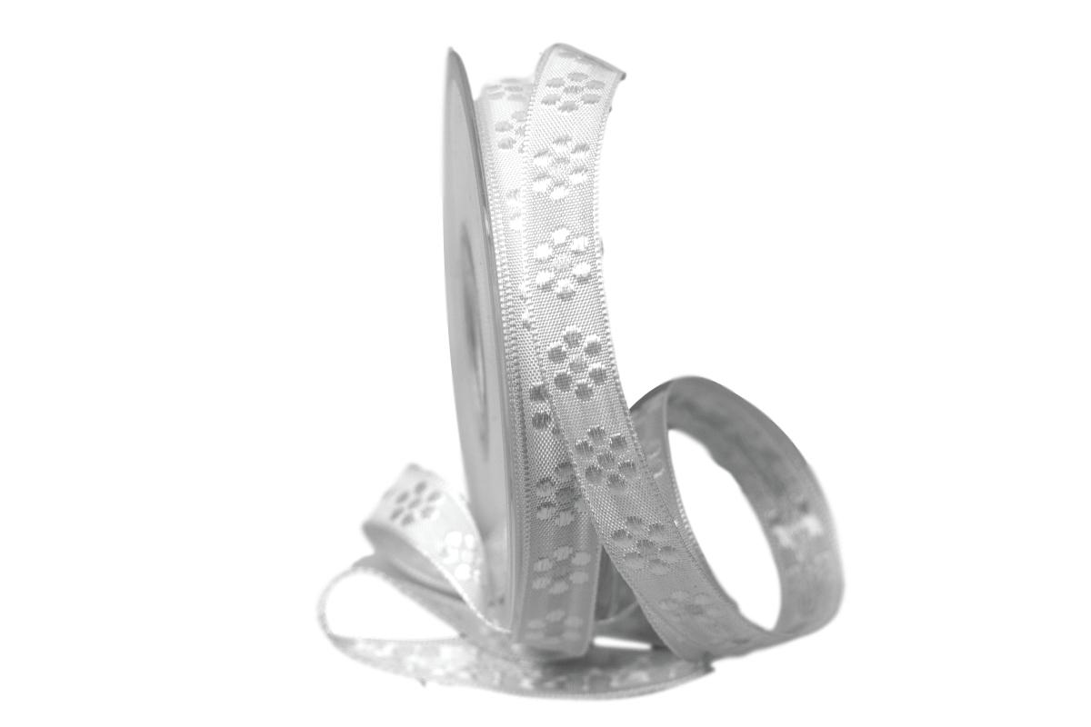 Dekoband Blümchen gewebt weiß 15mm ohne Draht