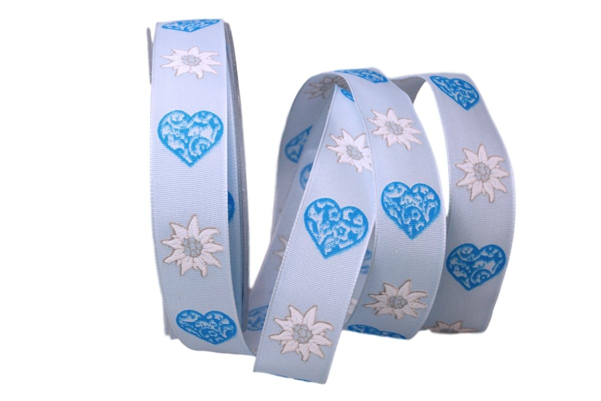 Dekoband Edelweiß hellblau 25mm mit Draht