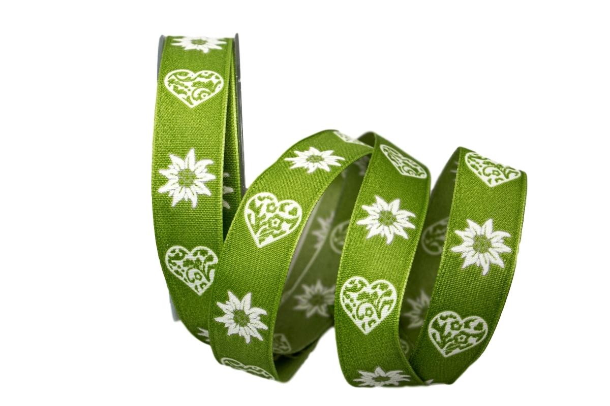 Dekoband Edelweiß olive 25mm mit Draht