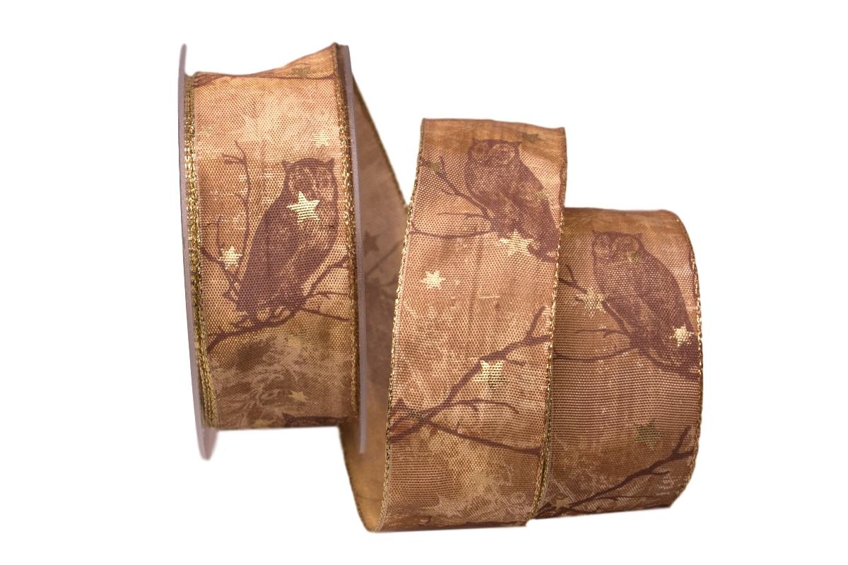 Dekoband Eule braun 40mm mit Draht