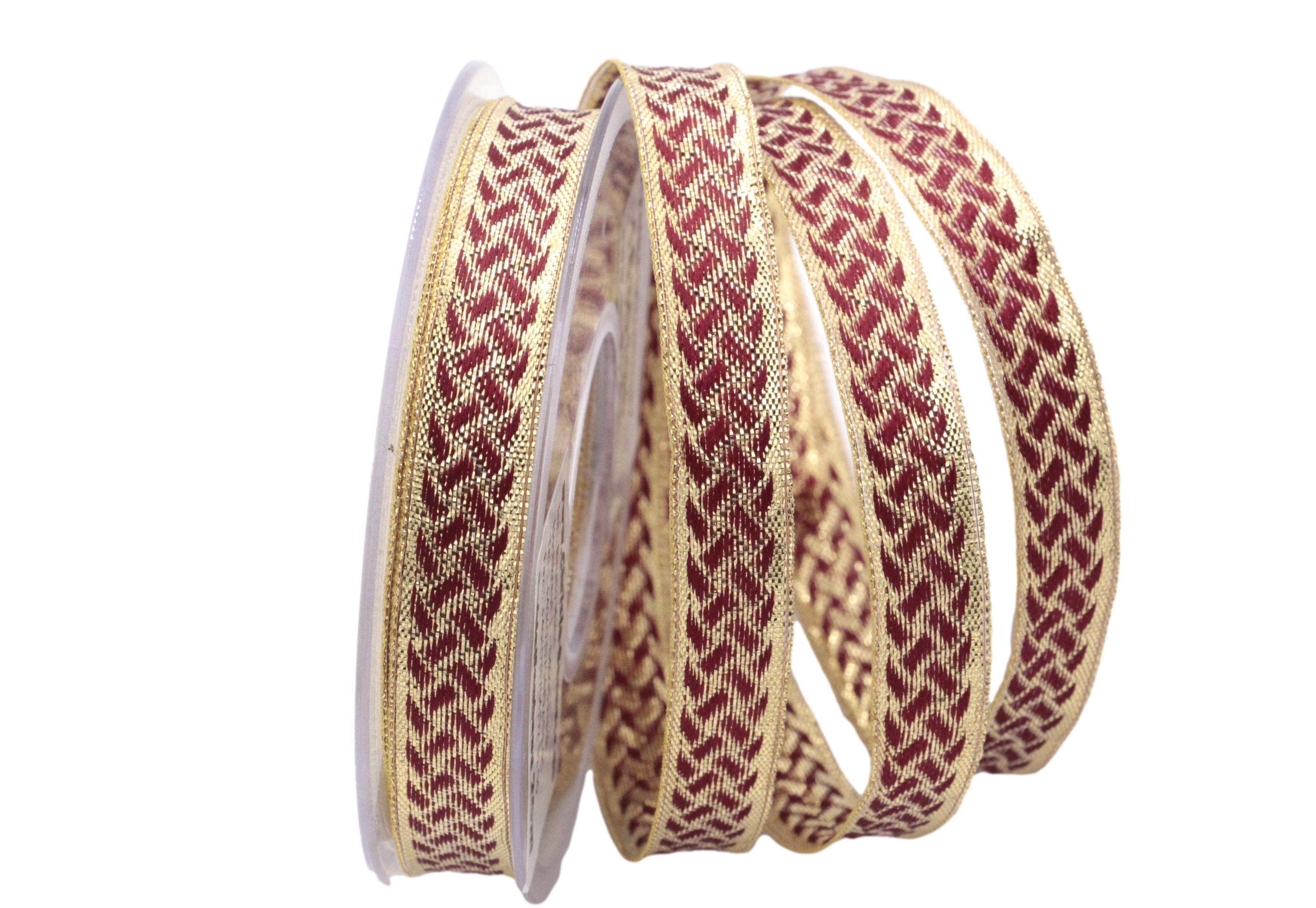 Dekoband Glamoure 15mm bordeaux / gold mit Draht