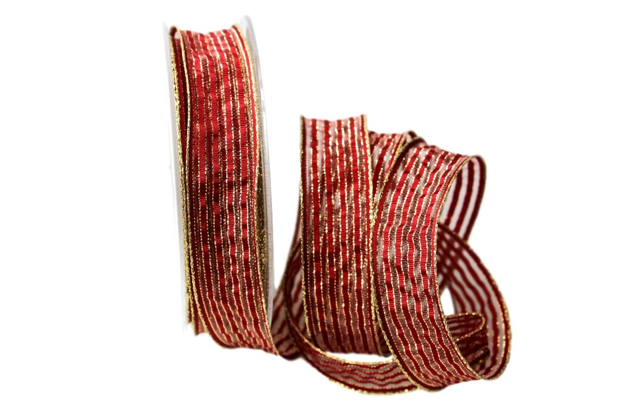 Dekoband Goldstreifen bordeaux mit Nylonkante 25mm