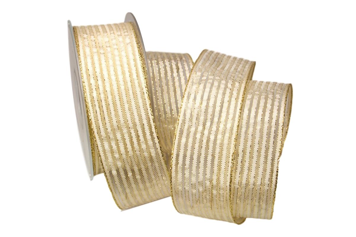 Dekoband Goldstreifen creme mit Nylonkante 40mm