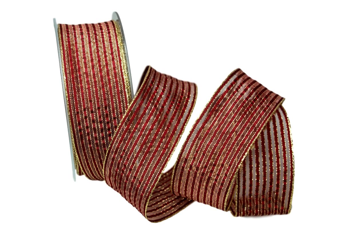 Dekoband Goldstreifen bordeaux mit Nylonkante 40mm
