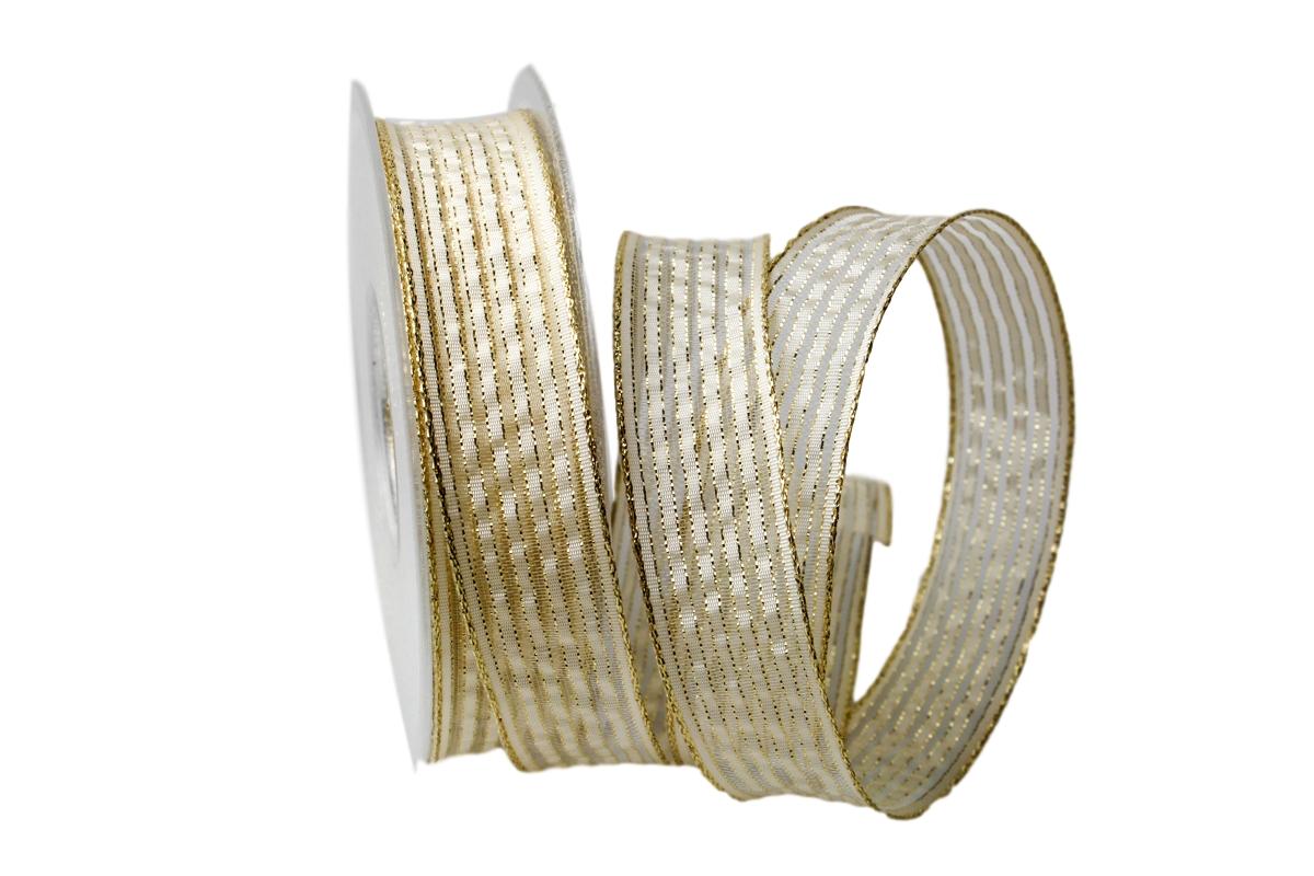 Dekoband Goldstreifen creme mit Nylonkante 25mm