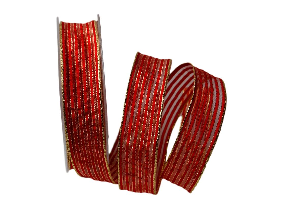 Dekoband Goldstreifen rot mit Nylonkante 25mm