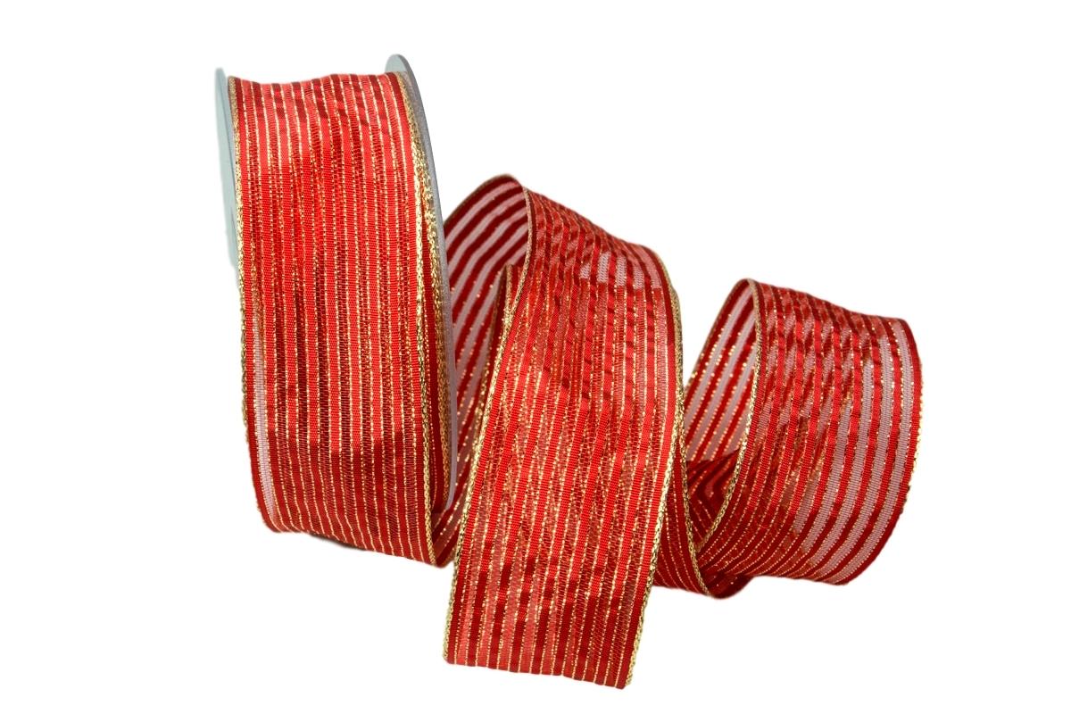 Dekoband Goldstreifen rot mit Nylonkante 40mm