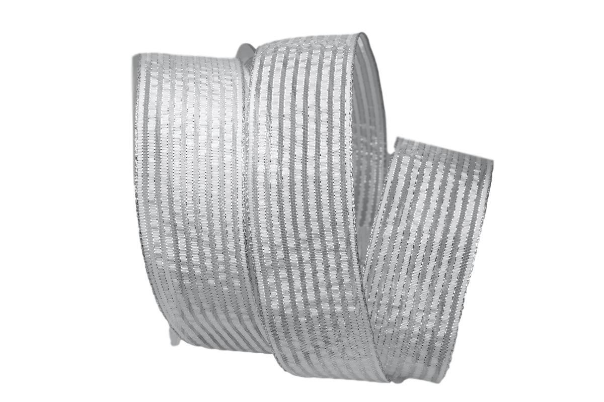 Dekoband Silberstreifen weiß mit Nylonkante 40mm