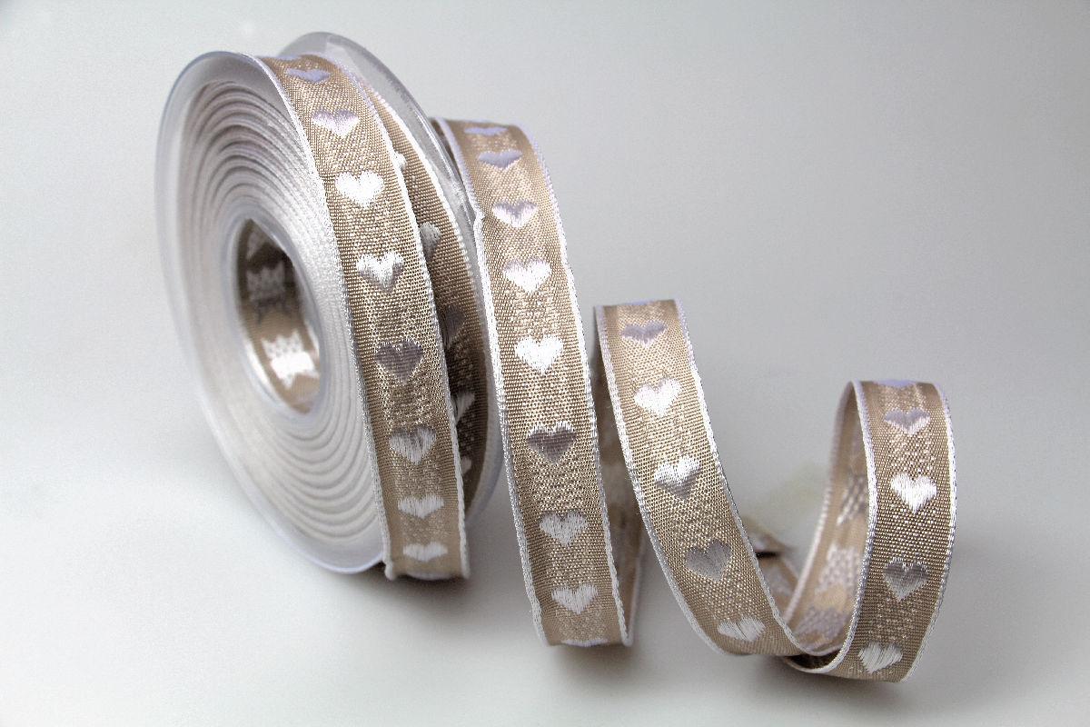 Dekoband Herzchen gewebt toffee 15mm mit Draht