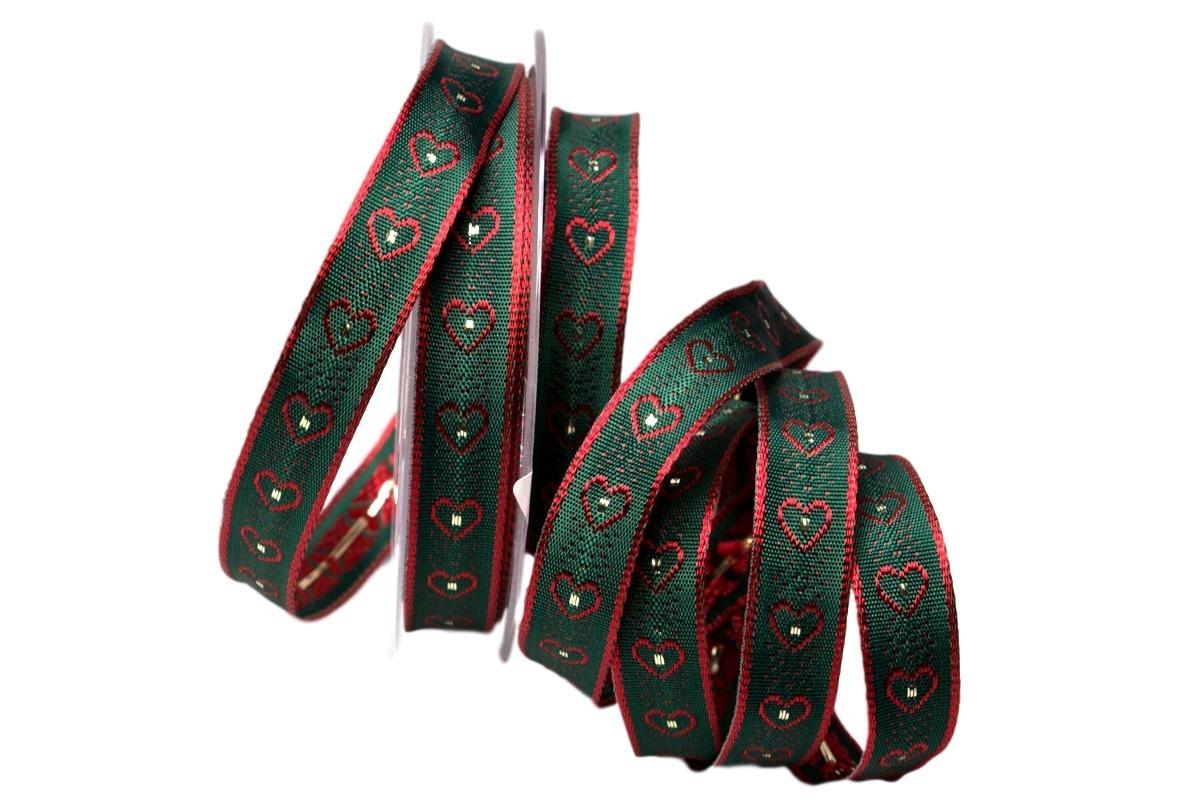 Dekoband Herzchen grün 15mm mit Draht