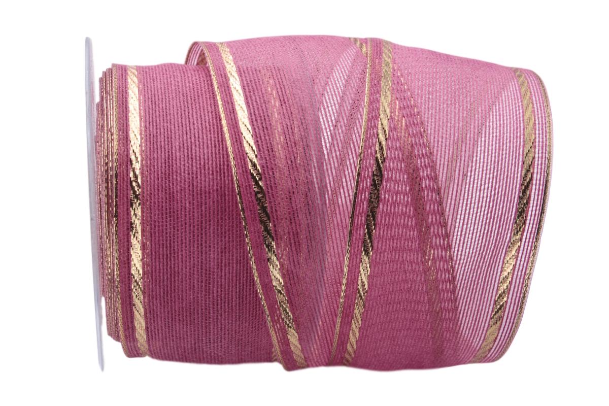 Dekoband Pinky 60mm pink / gold mit Draht