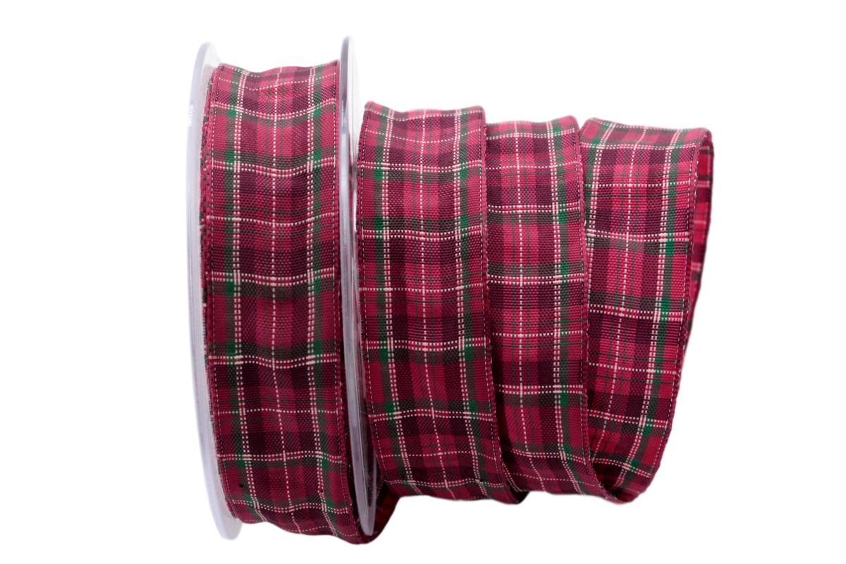 Dekoband Schottenkaro 25mm pink mit Draht