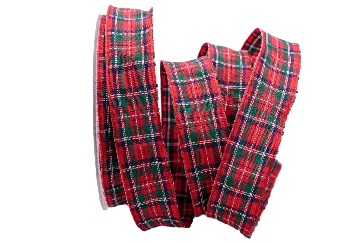 Dekoband Schottenkaro 25mm rot mit Draht