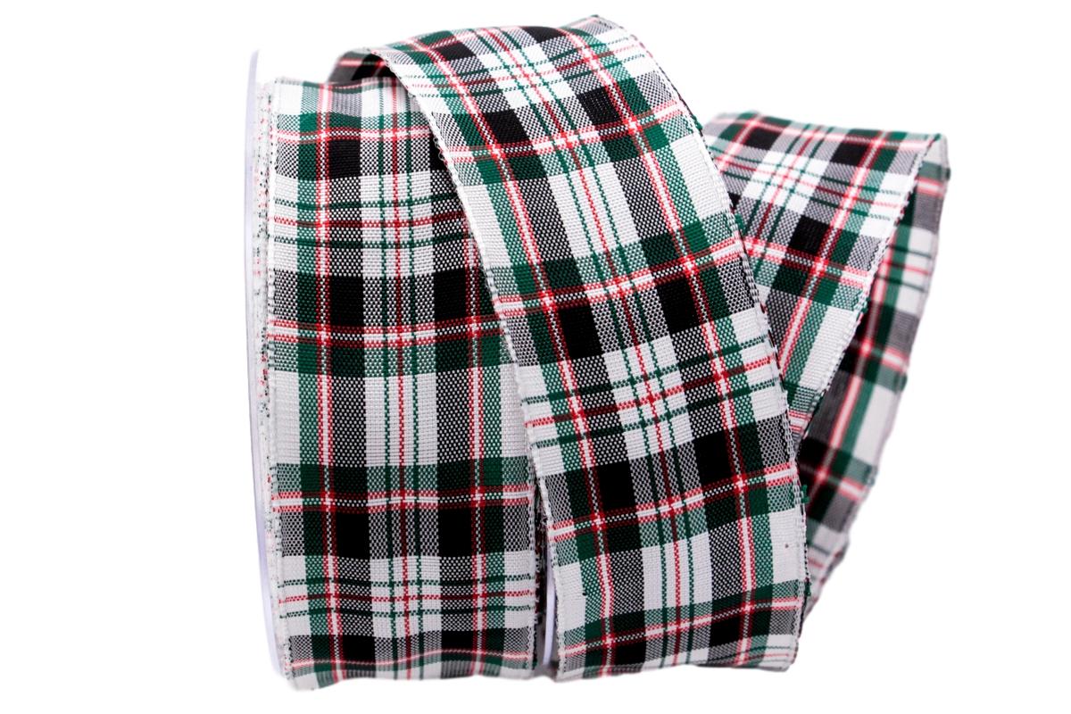 Dekoband Schottenkaro 40mm weiß mit Draht