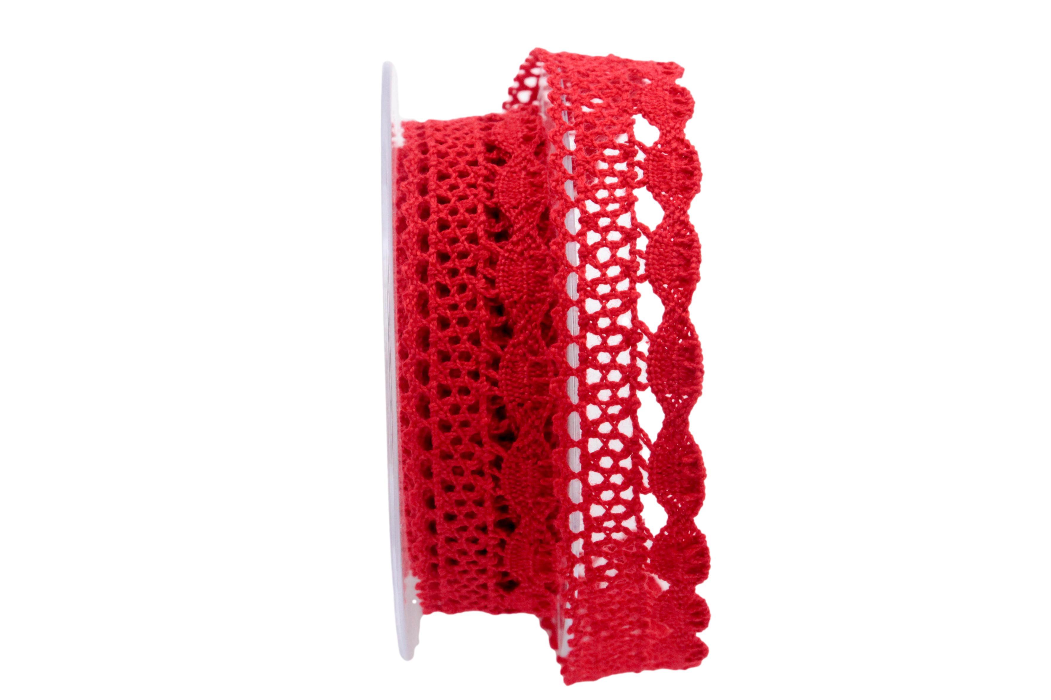 Dekoband Spitze 25 mm rot ohne Draht