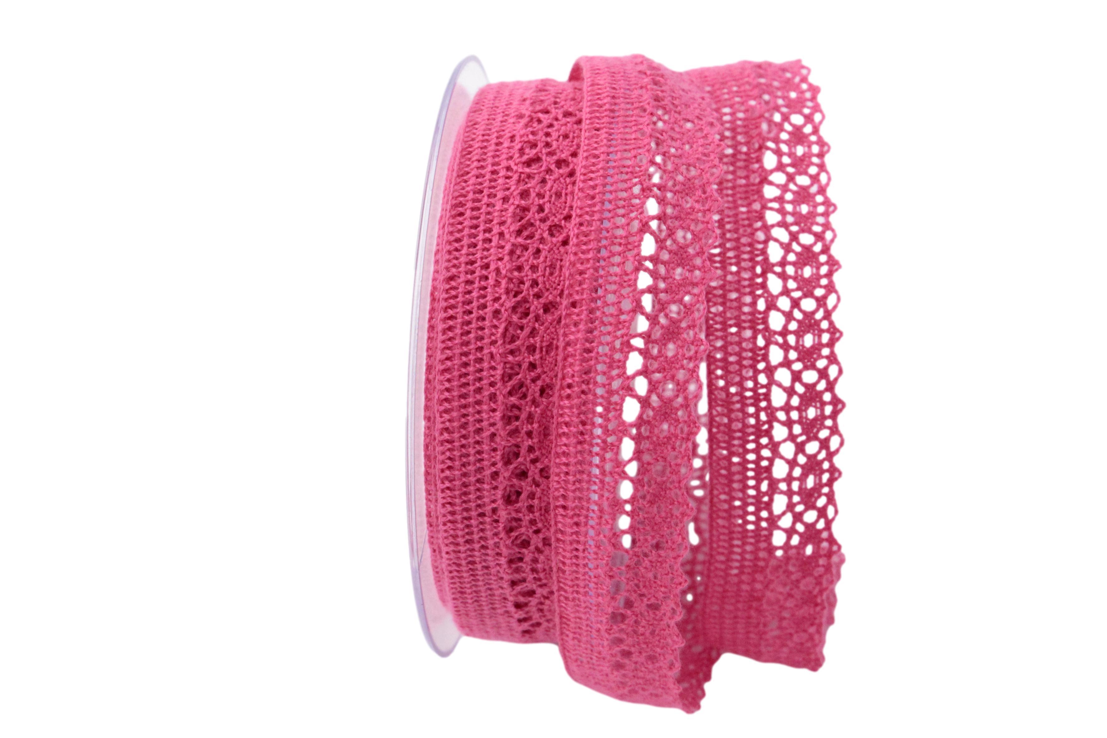 Dekoband Spitze 25mm pink ohne Draht