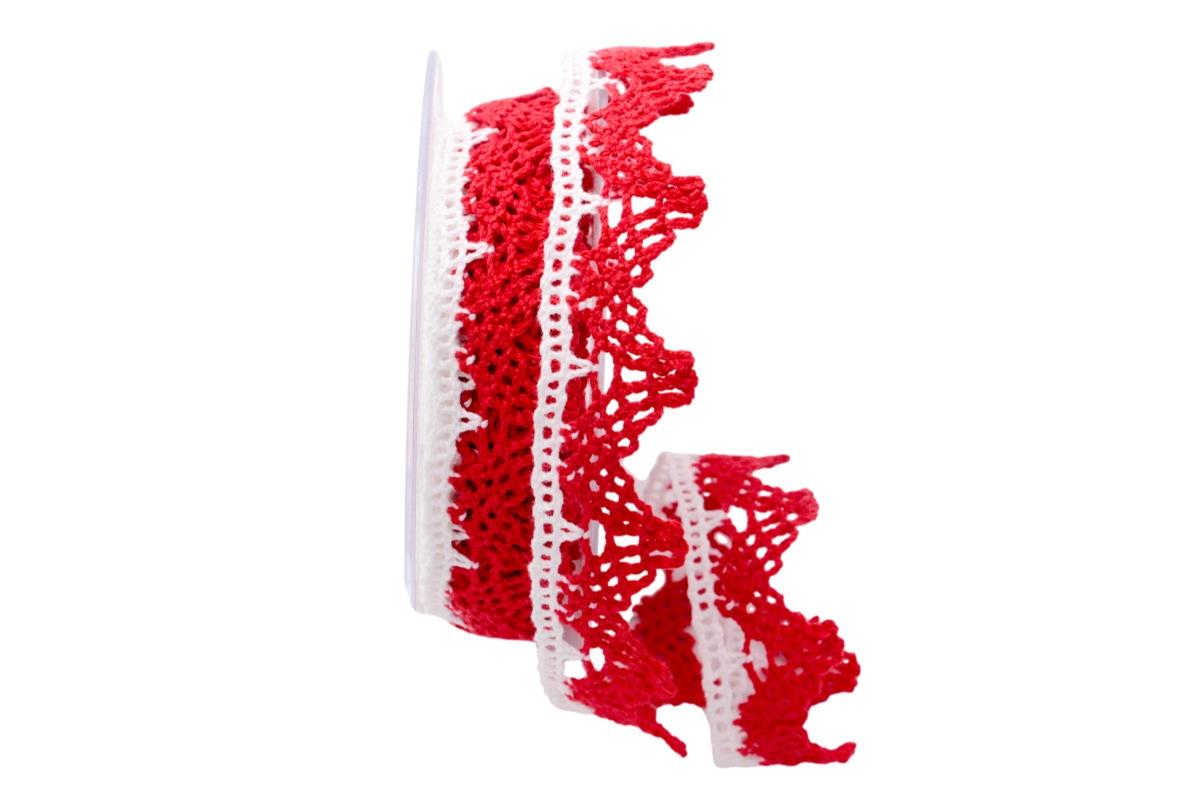 Dekoband Spitze 25mm rot / weiß ohne Draht