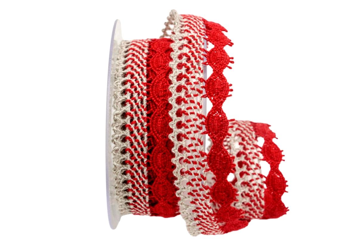 Dekoband Spitze 30mm natur / rot ohne Draht