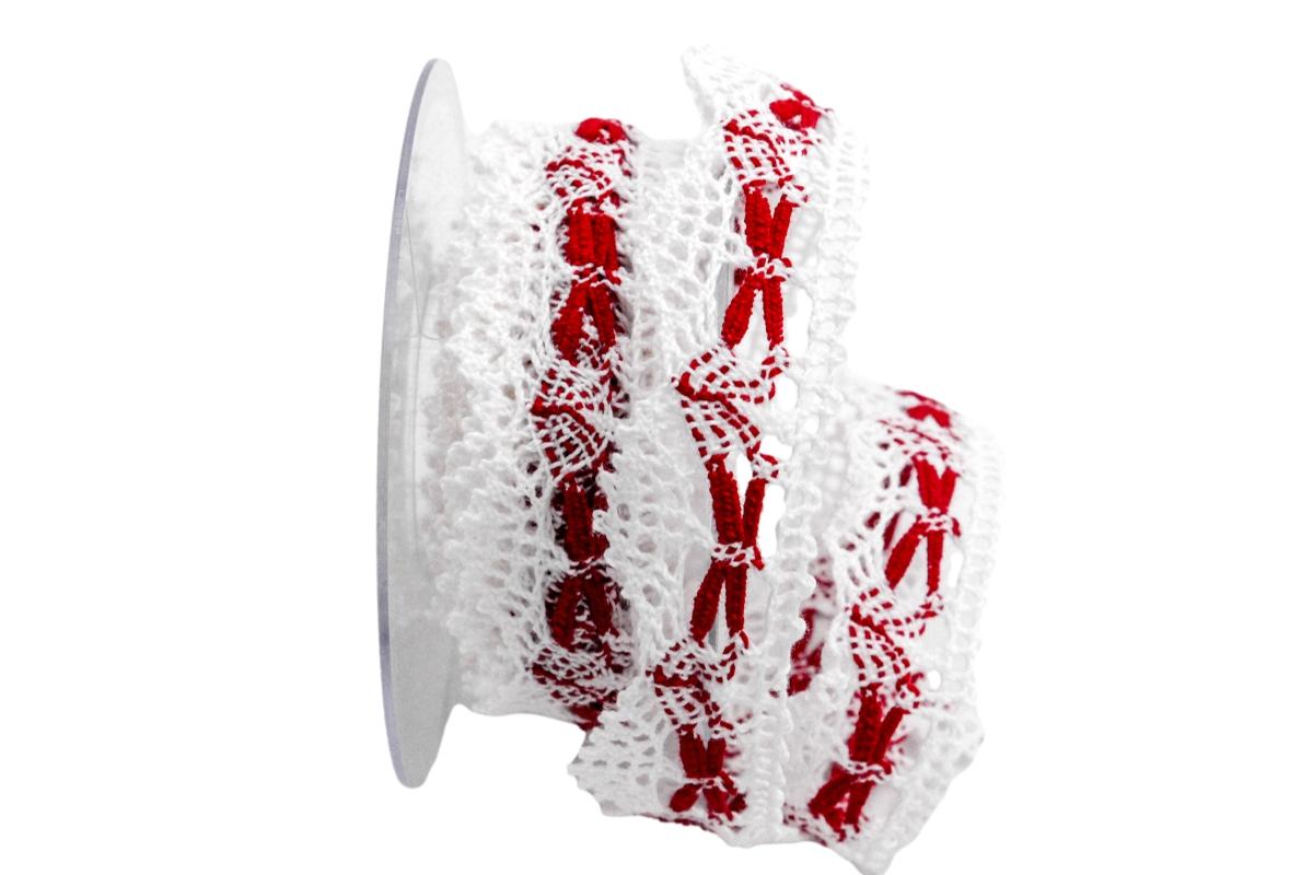 Dekoband Spitze 30mm rot /weiß ohne Draht