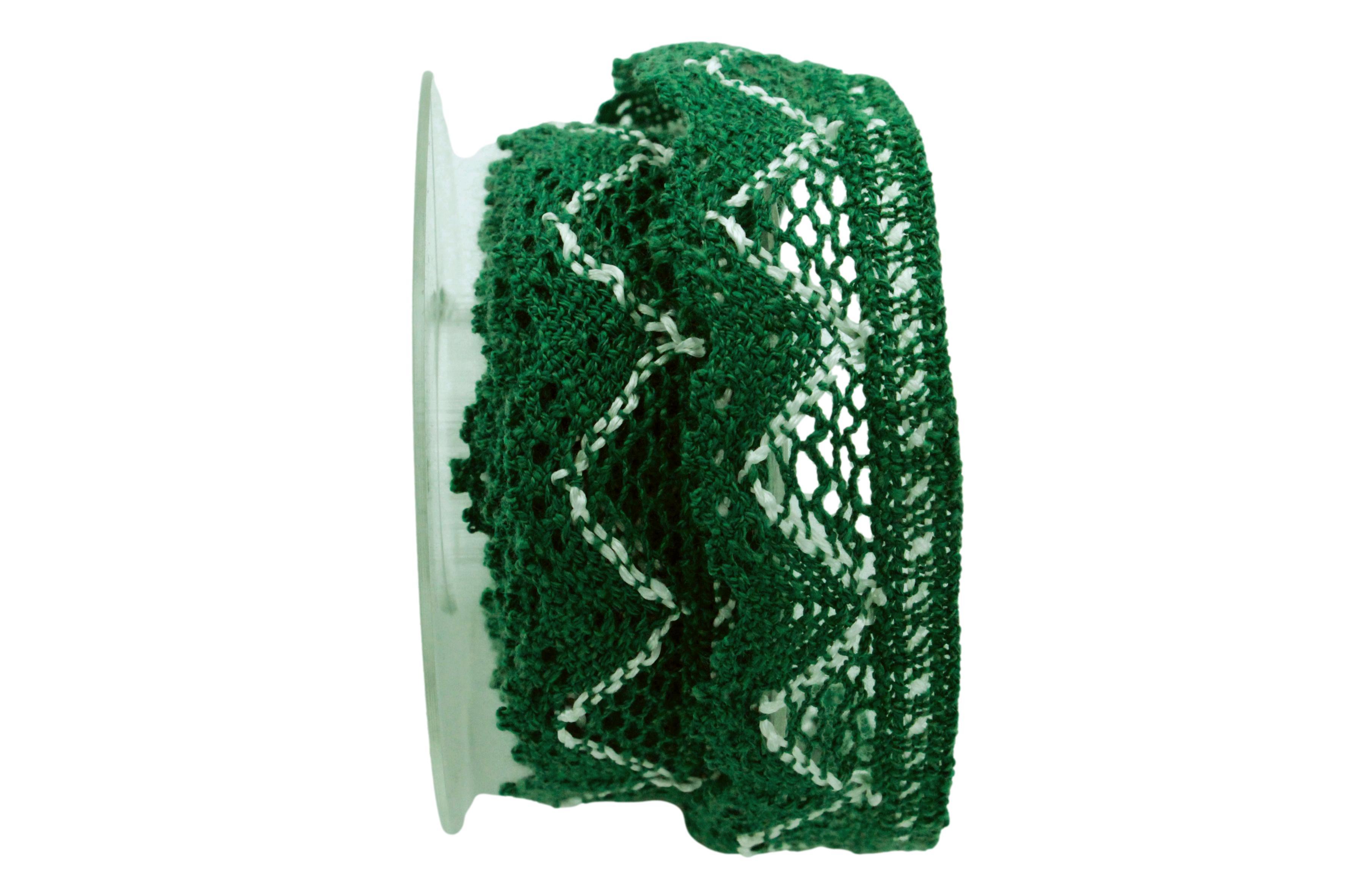 Dekoband Spitze 35 mm grün/ weiß ohne Draht