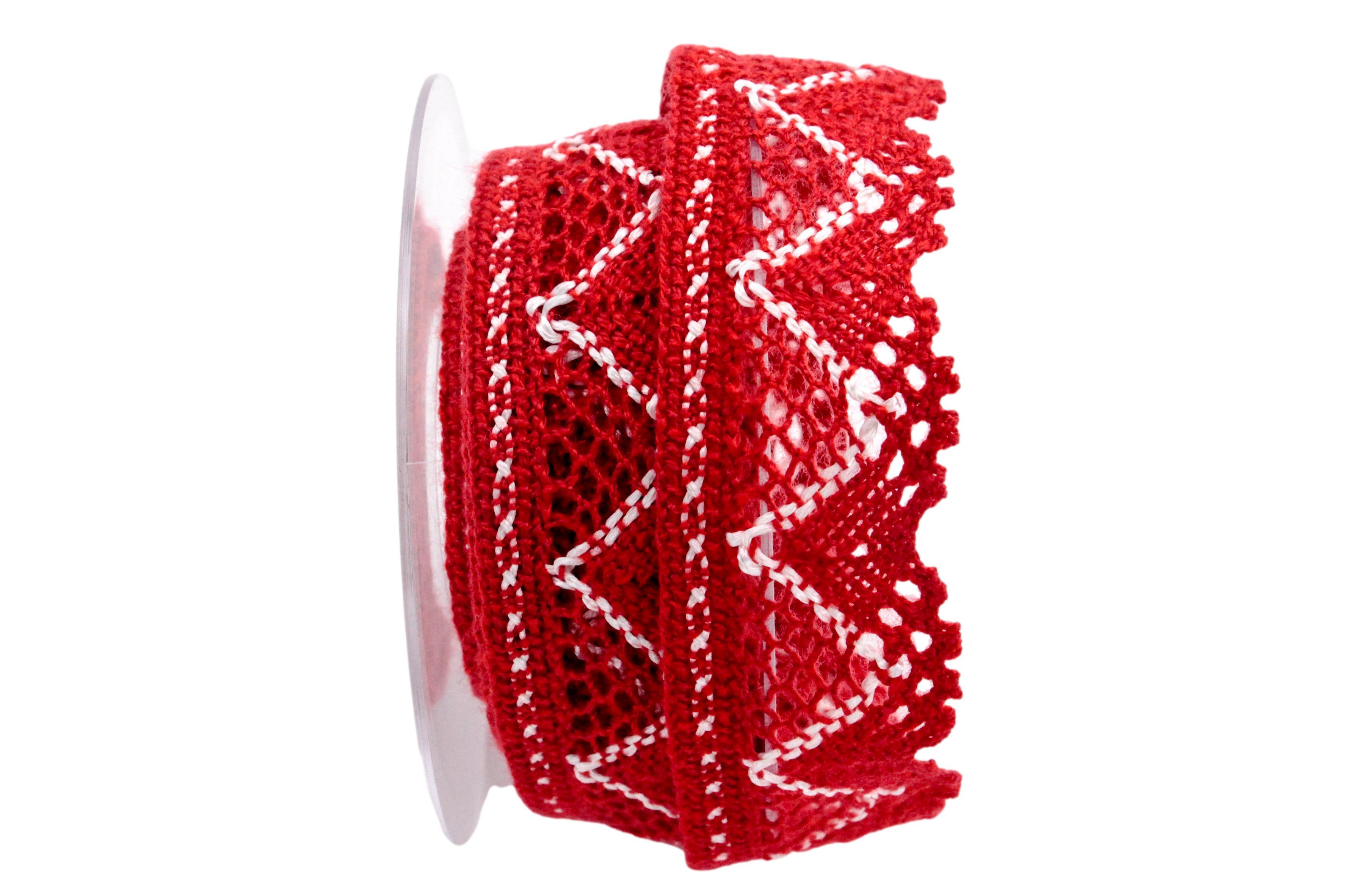 Dekoband Spitze 35 mm rot / weiß ohne Draht