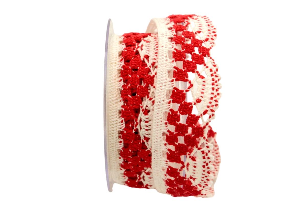 Dekoband Spitze 35mm rot / creme ohne Draht