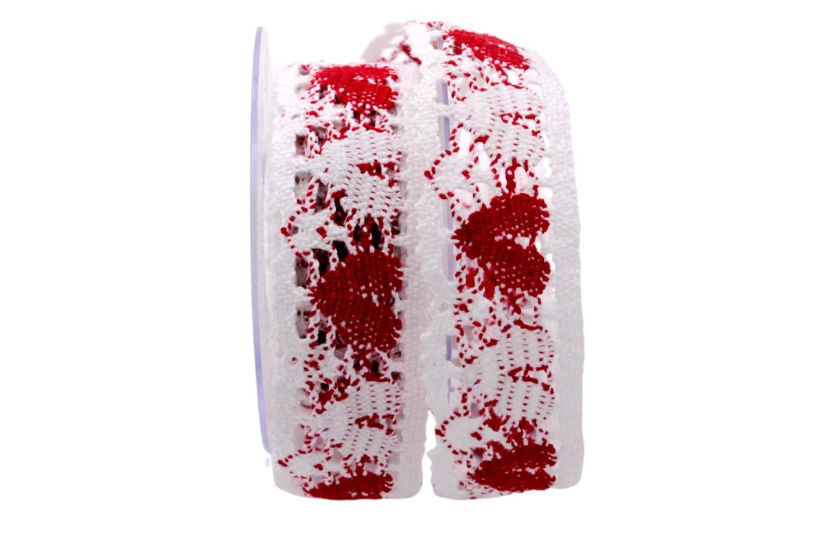 Dekoband Spitze 35mm rot / weiß ohne Draht