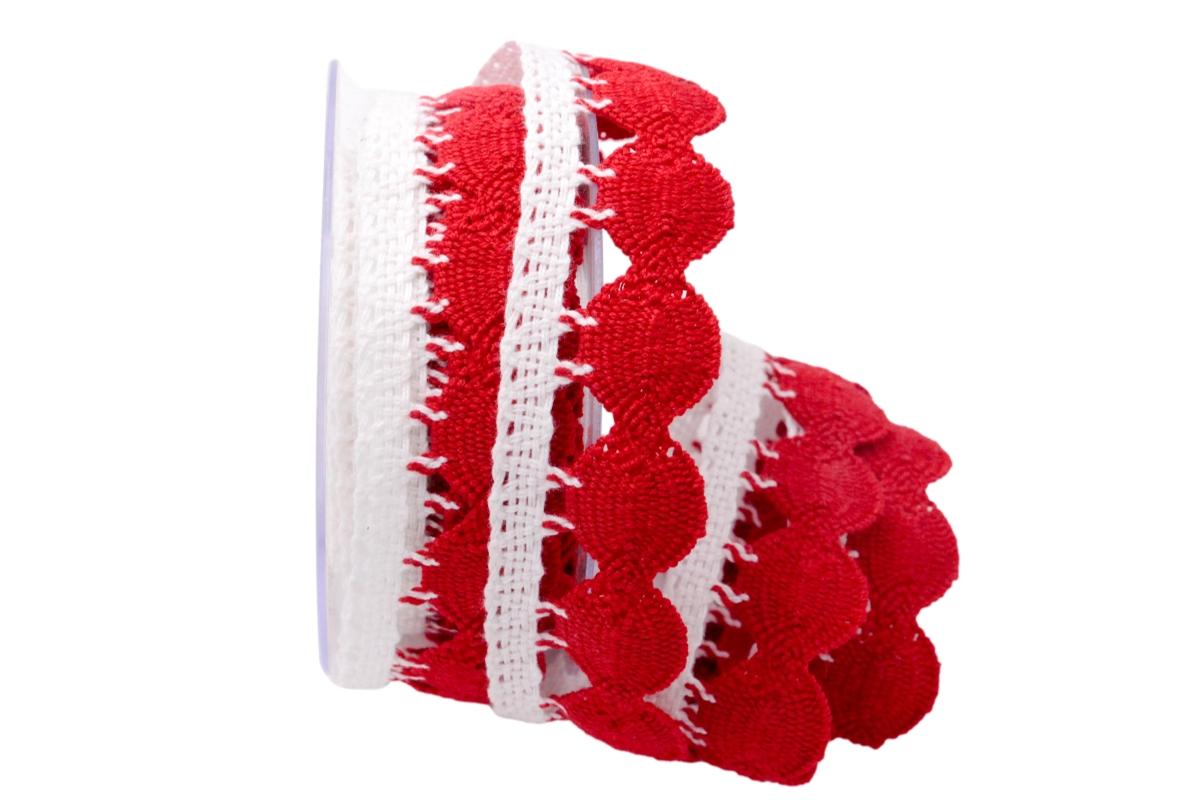 Dekoband Spitze 35mm rot / weiß ohne Draht