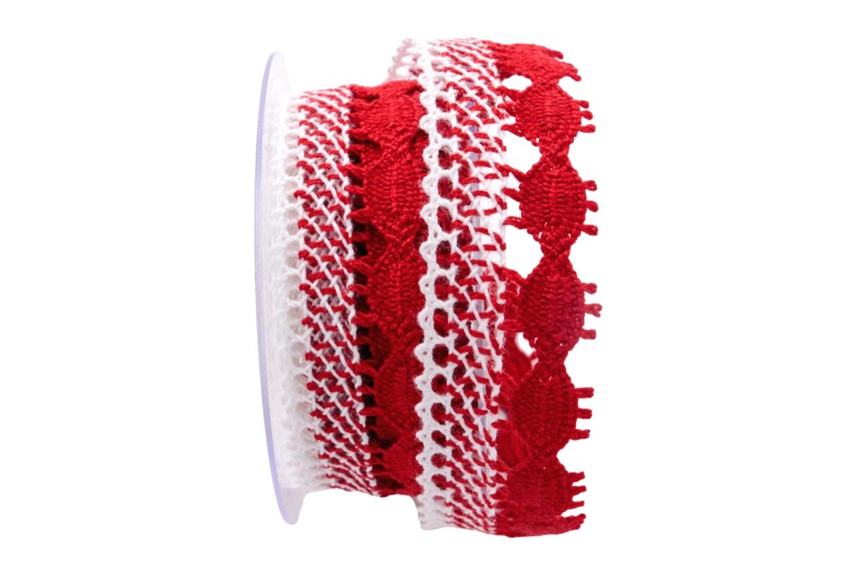 Dekoband Spitze 35mm rot / weiß ohne Draht