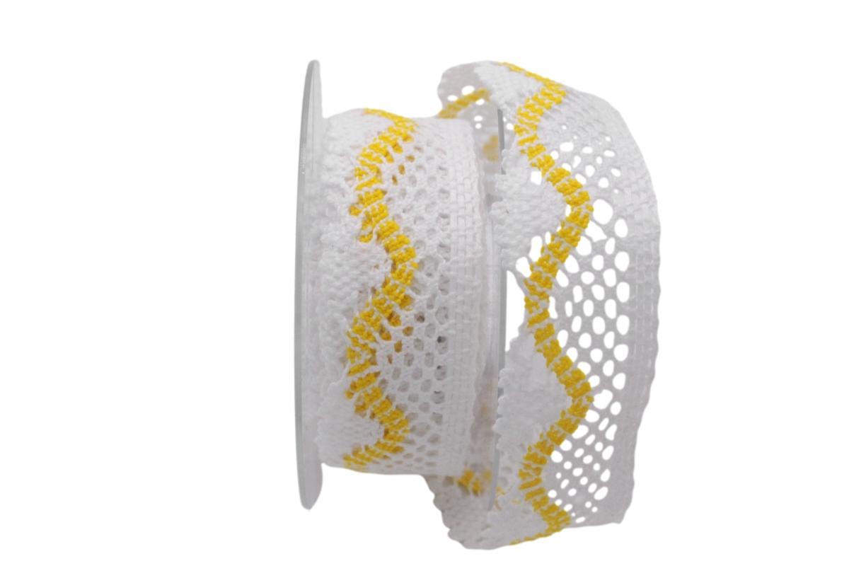 Dekoband Spitze 35mm weiß / gelb ohne Draht