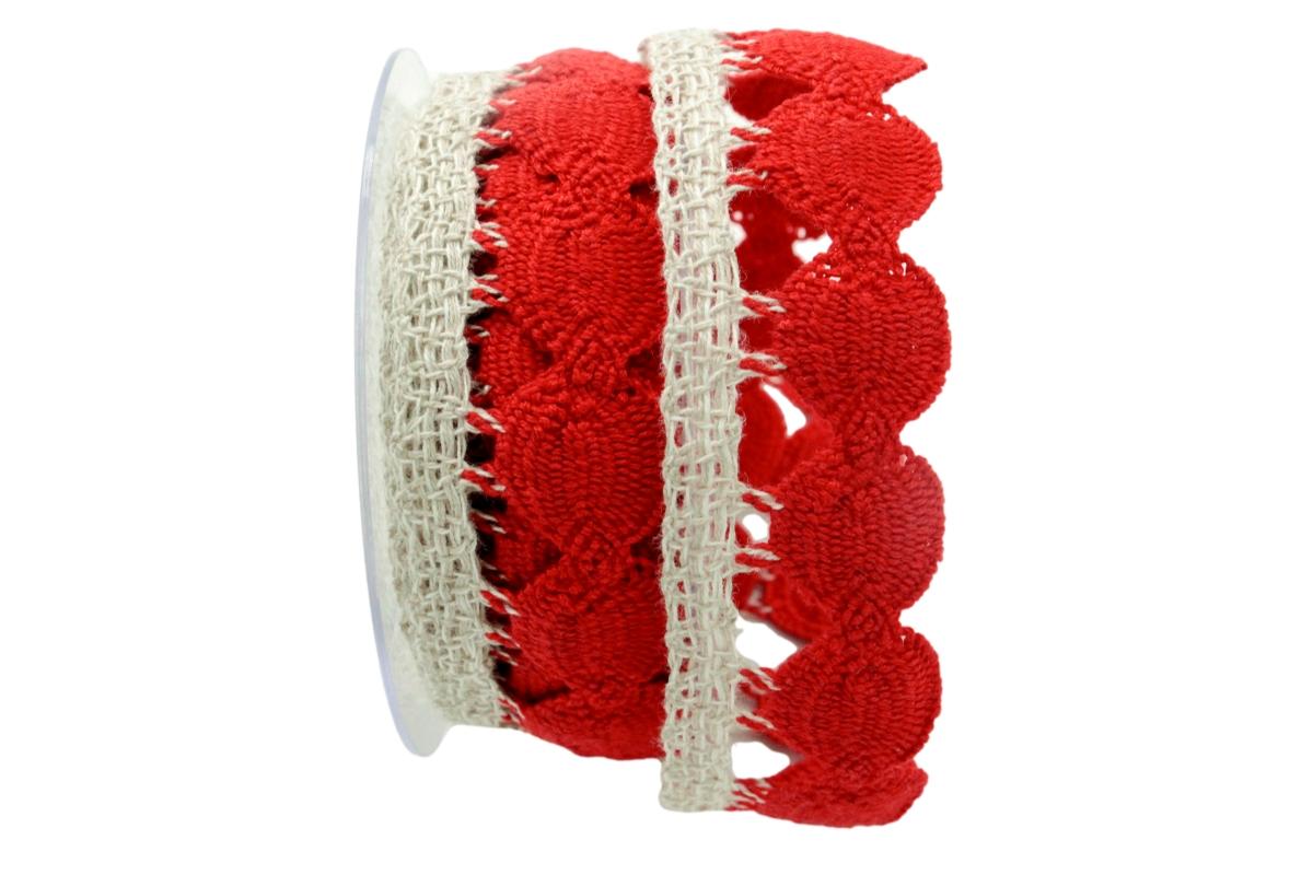 Dekoband Spitze 40mm rot / natur ohne Draht