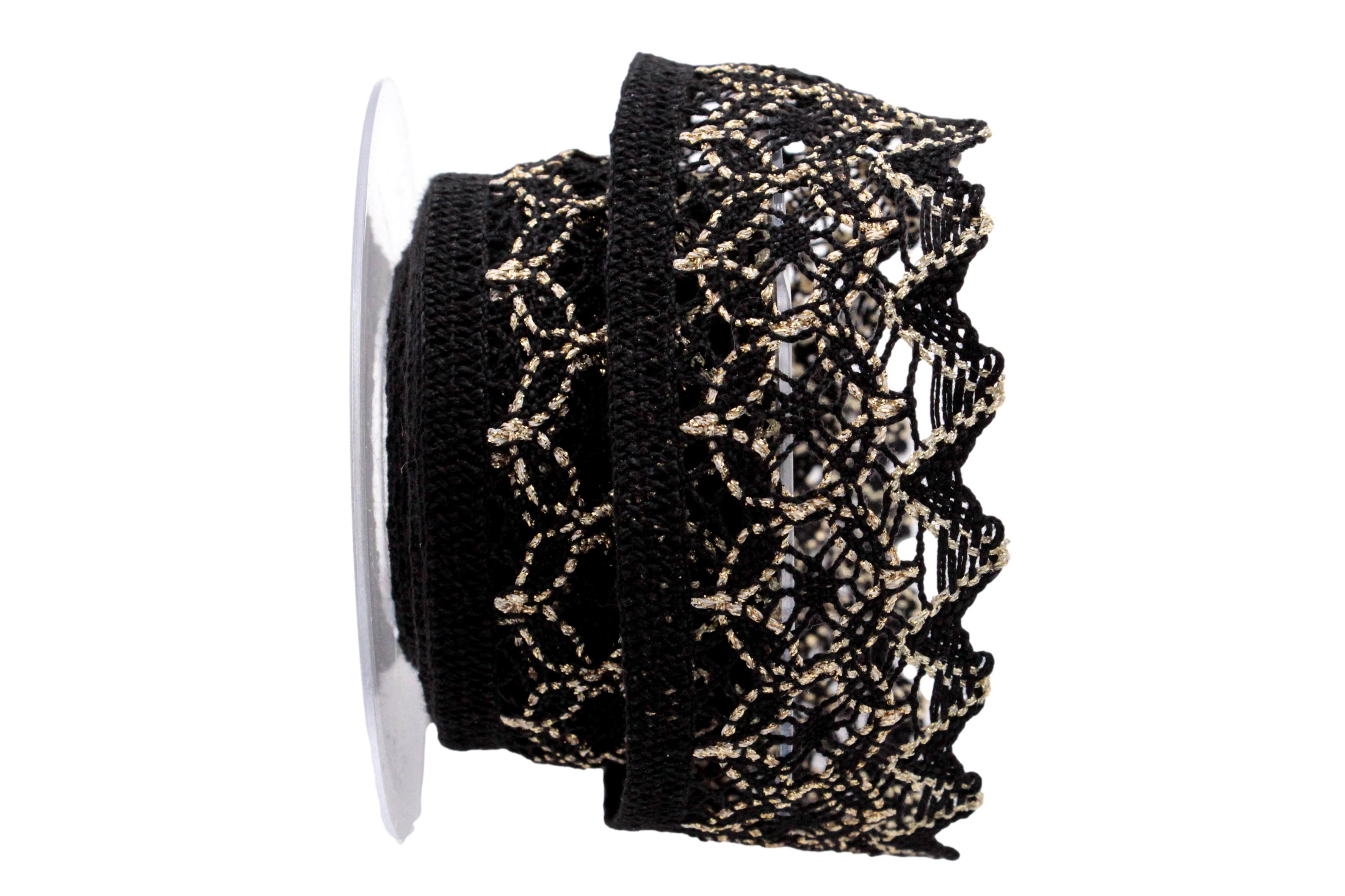 Dekoband Spitze 50mm schwarz / gold ohne Draht