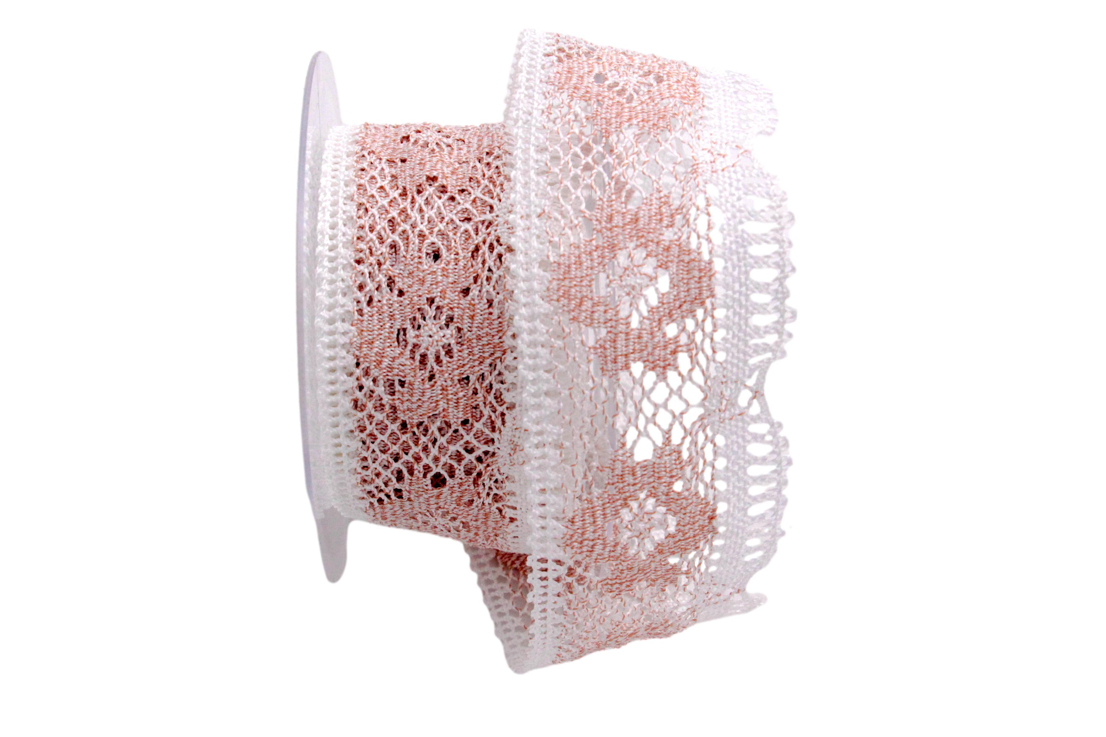 Dekoband Spitze 50mm weiß / aprikot ohne Draht