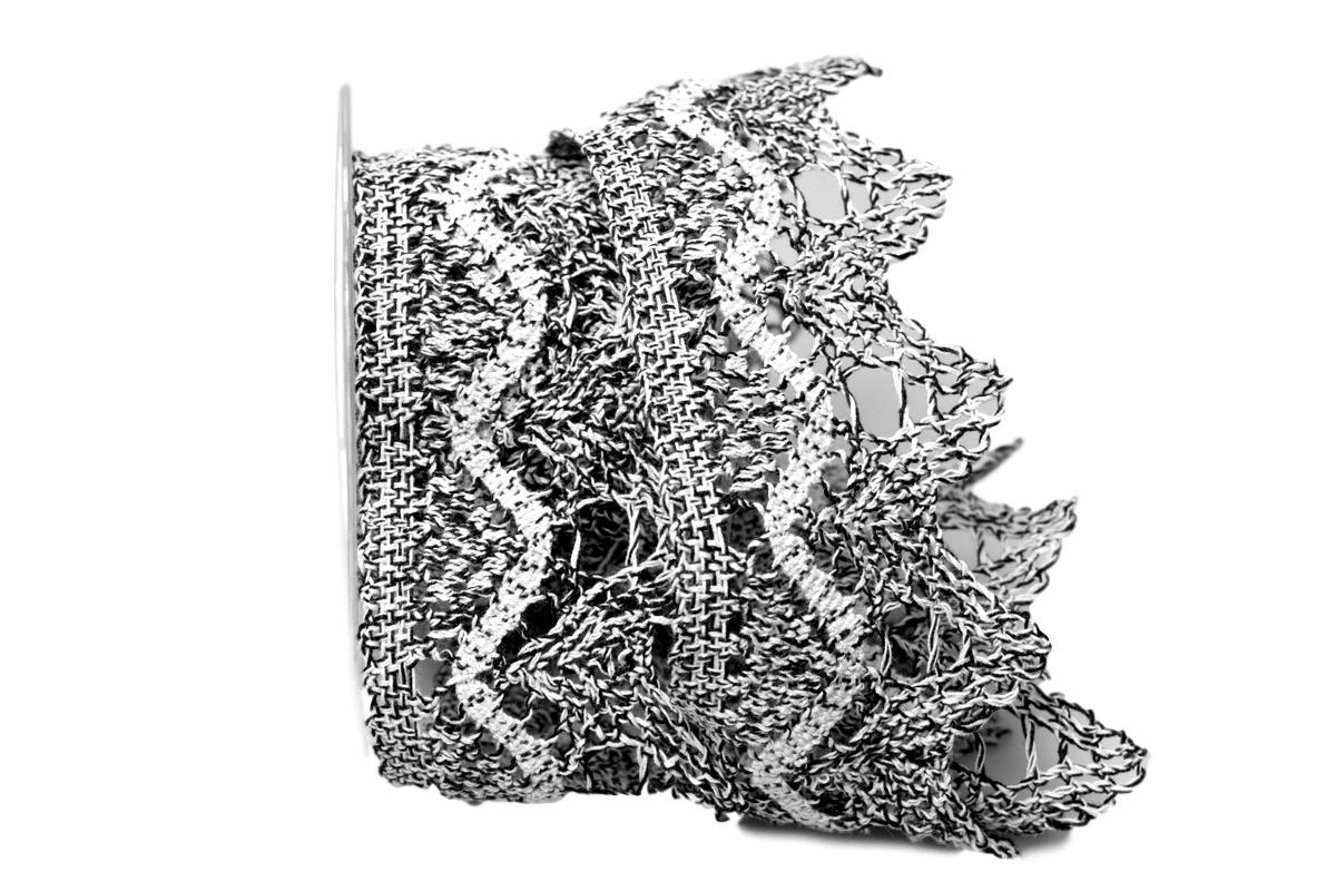 Dekoband Spitze 70mm schwarz / weiß ohne Draht