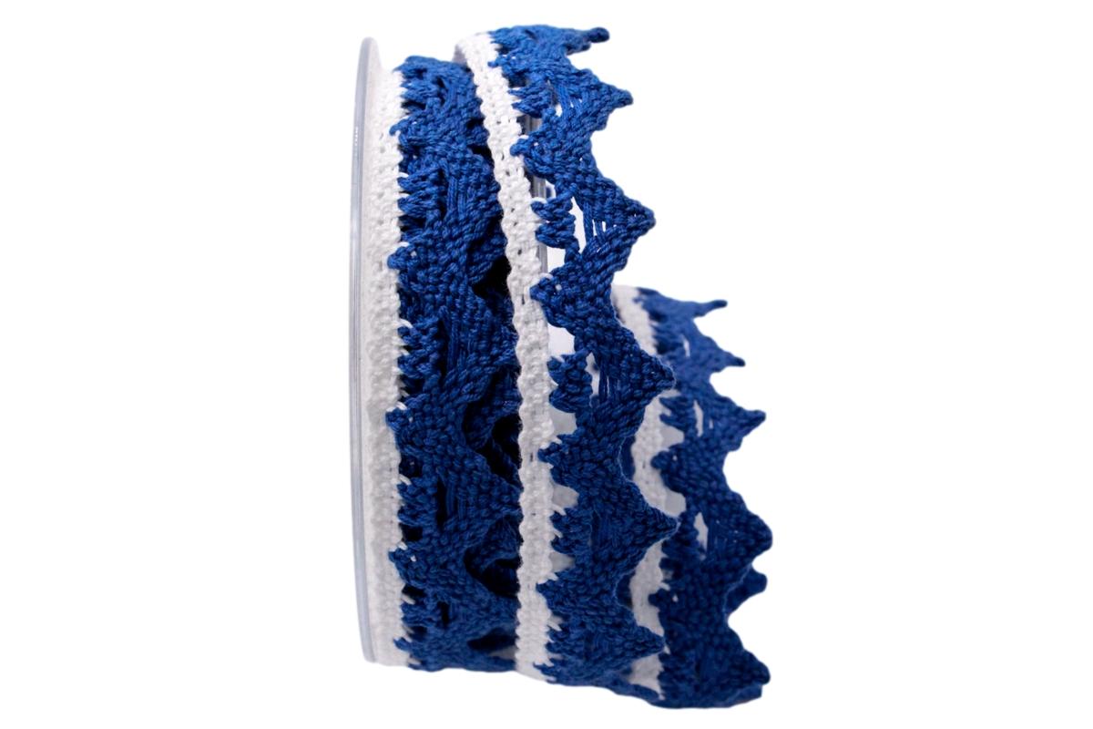 Dekoband Spitze blau / weiß 25mm ohne Draht