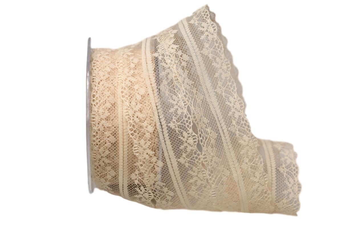 Dekoband Spitze creme dunkel 40mm ohne Draht