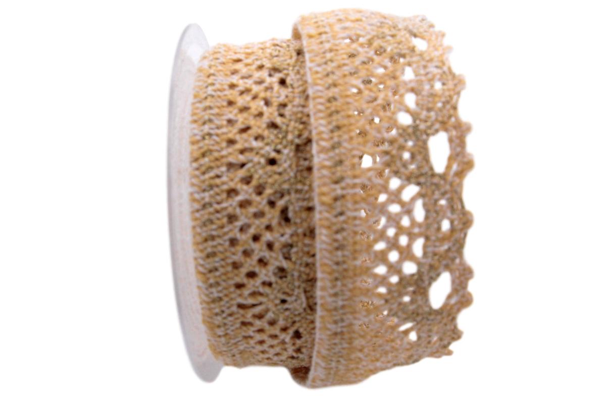 Dekoband Spitze creme / gold 40mm ohne Draht