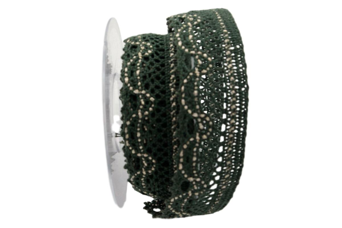 Dekoband Spitze dunkelgrün / gold ca. 35mm ohne Draht