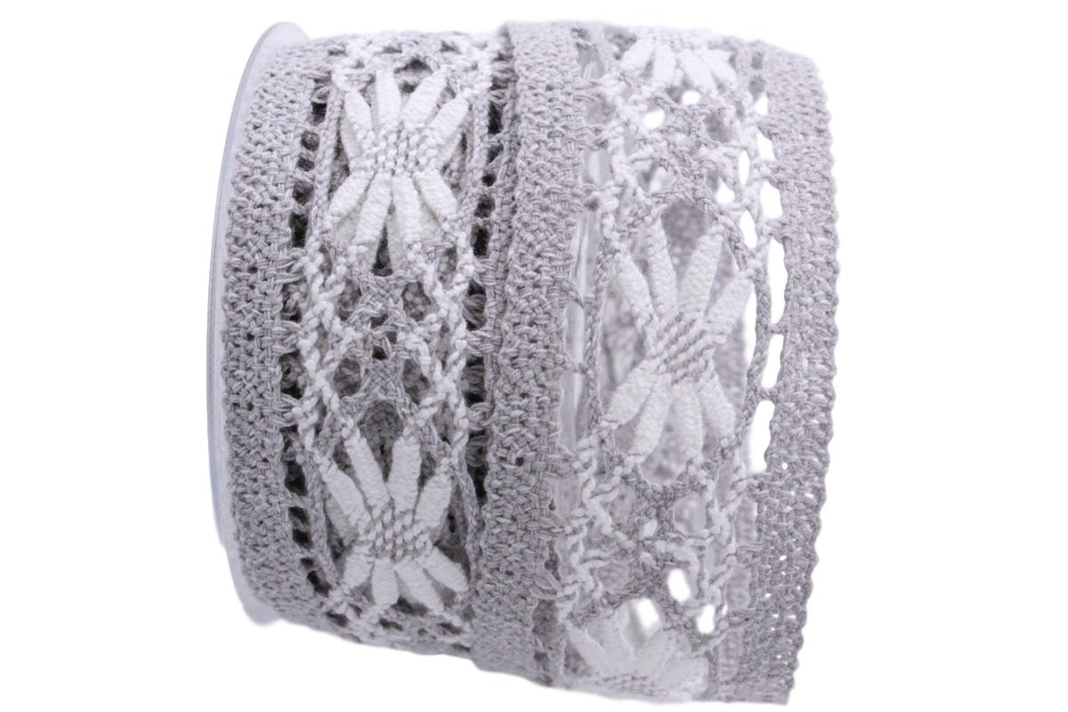 Dekoband Spitze grau 50mm ohne Draht