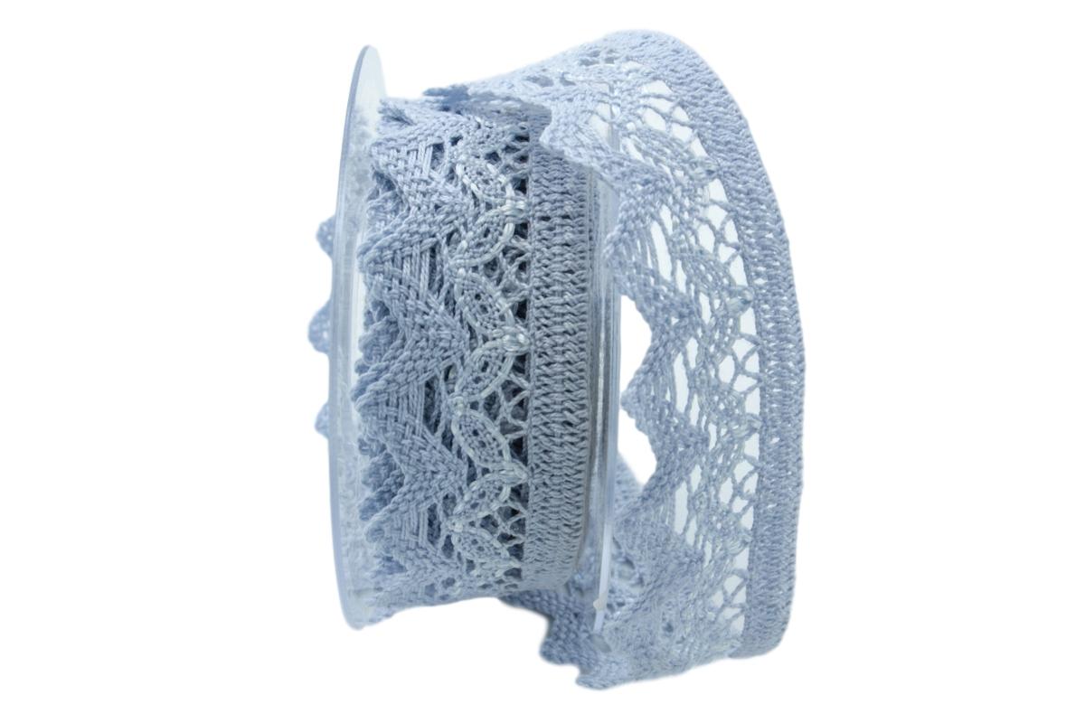 Dekoband Spitze hellblau / weiß 40mm ohne Draht