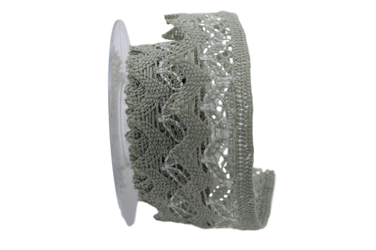 Dekoband Spitze mintgrün / weiß 40mm ohne Draht