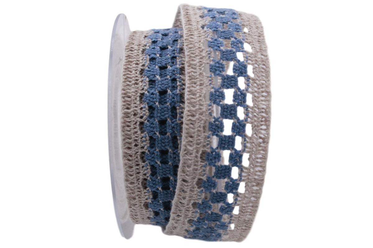 Dekoband Spitze natur / blau ca. 35mm ohne Draht