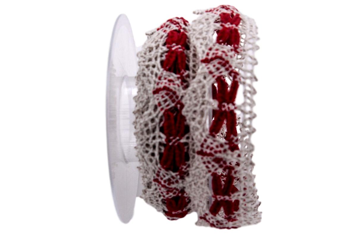 Dekoband Spitze natur /rot ca 30mm ohne Draht