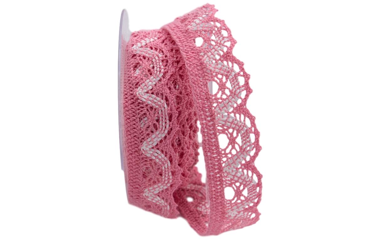 Dekoband Spitze pink / weiß 40mm ohne Draht