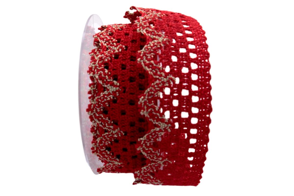 Dekoband Spitze rot / gold 40mm ohne Draht