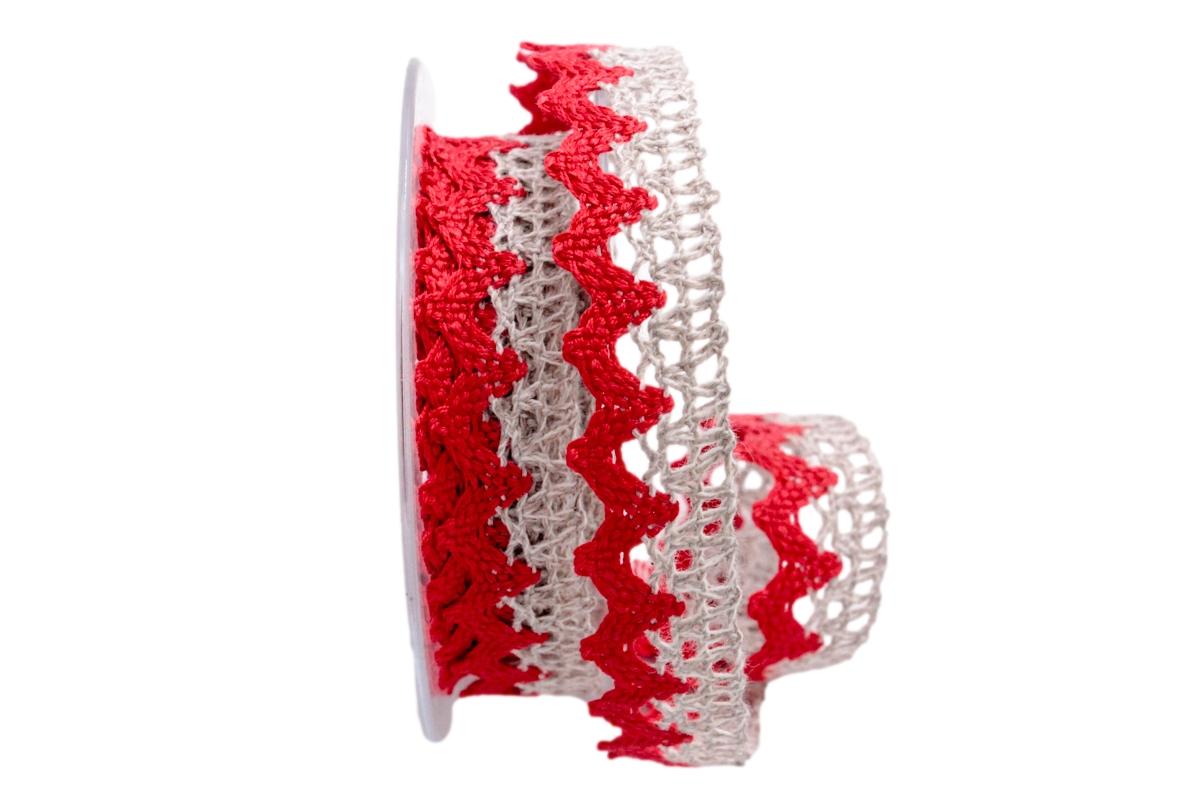 Dekoband Spitze rot / natur ca. 22mm ohne Draht